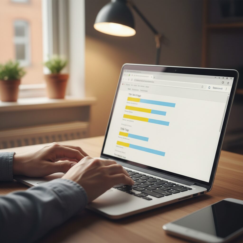 Personne optimisant les balises title et meta description sur un écran d'ordinateur