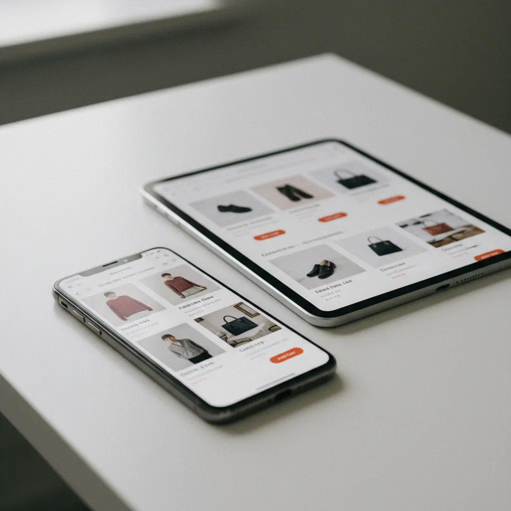 Versions mobiles d une boutique en ligne affichées sur smartphone et tablette