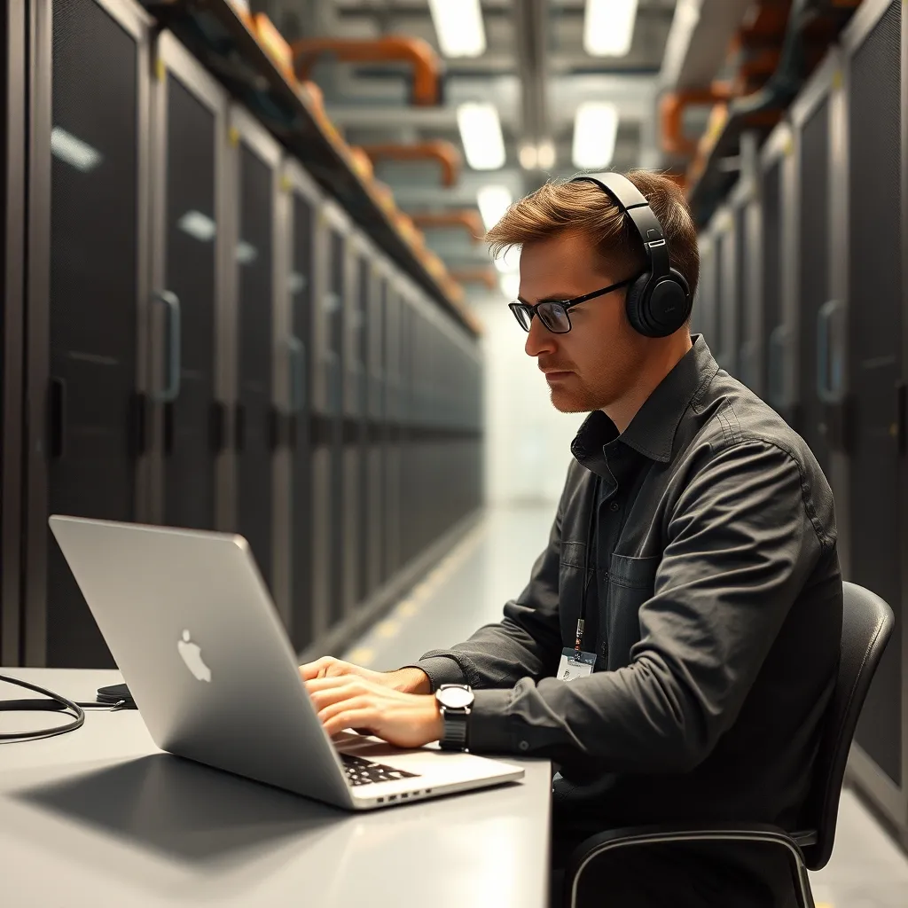 Ingénieur cybersécurité travaillant dans un environnement aéronautique sécurisé