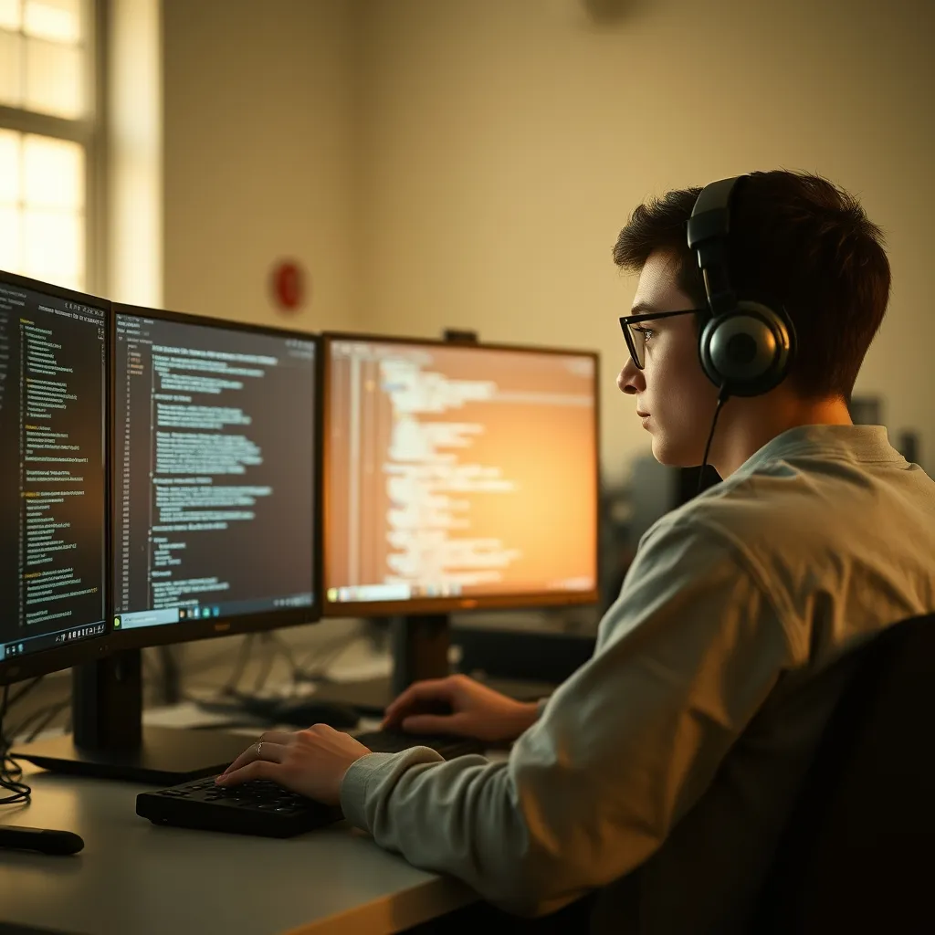Étudiant en cybersécurité lors d'un exercice de test d'intrusion en laboratoire