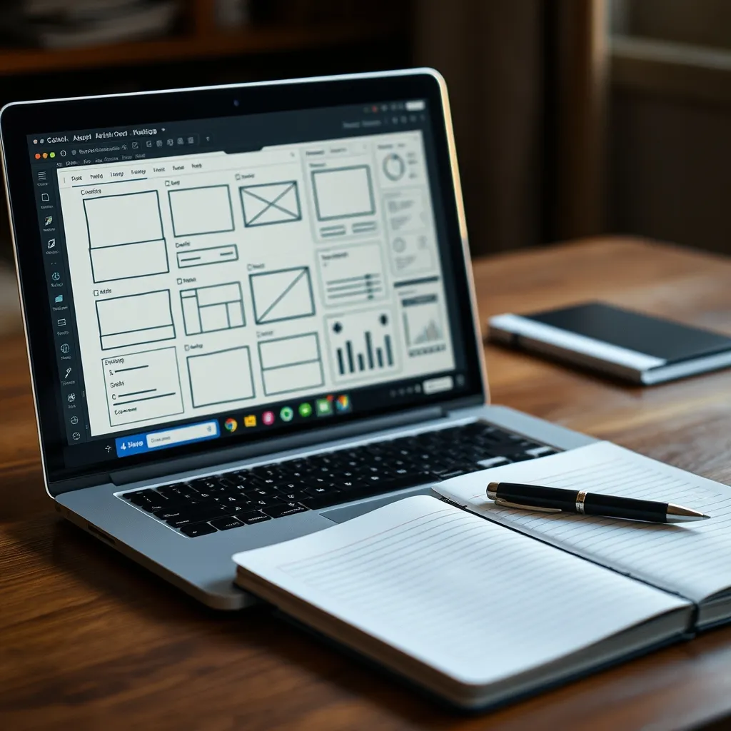 Des wireframes et maquettes haute fidélité côte à côte sur un écran de portable