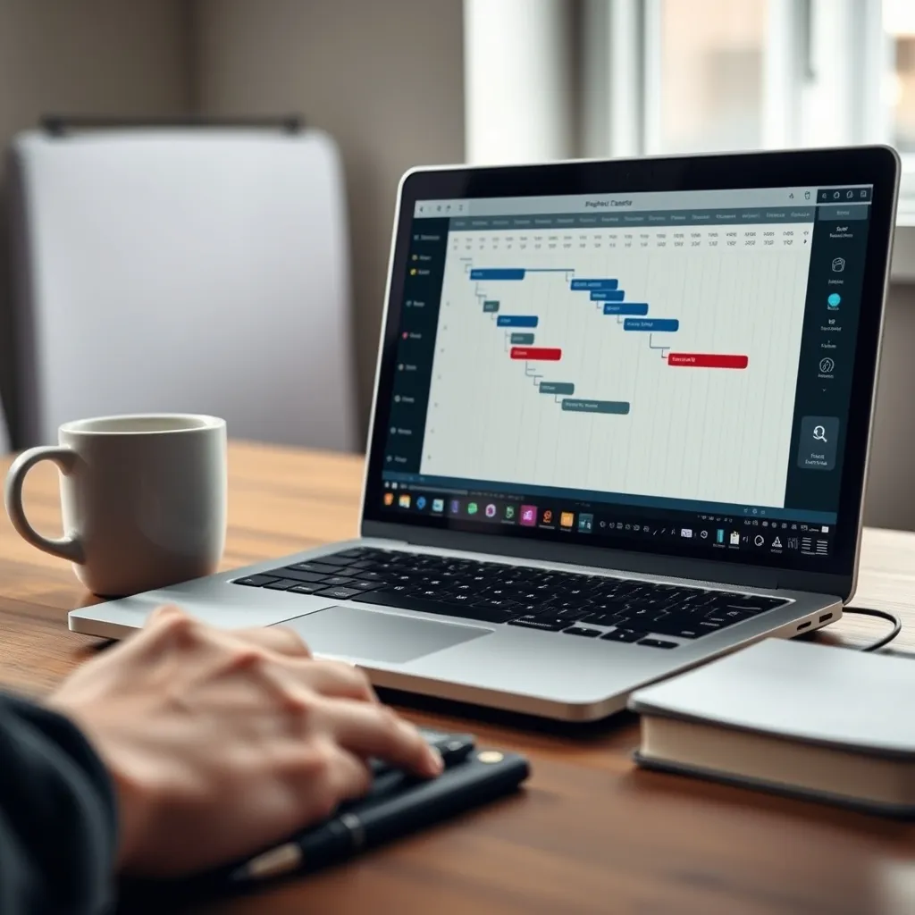 Planning projet informatique avec diagramme de Gantt sur écran de développeur