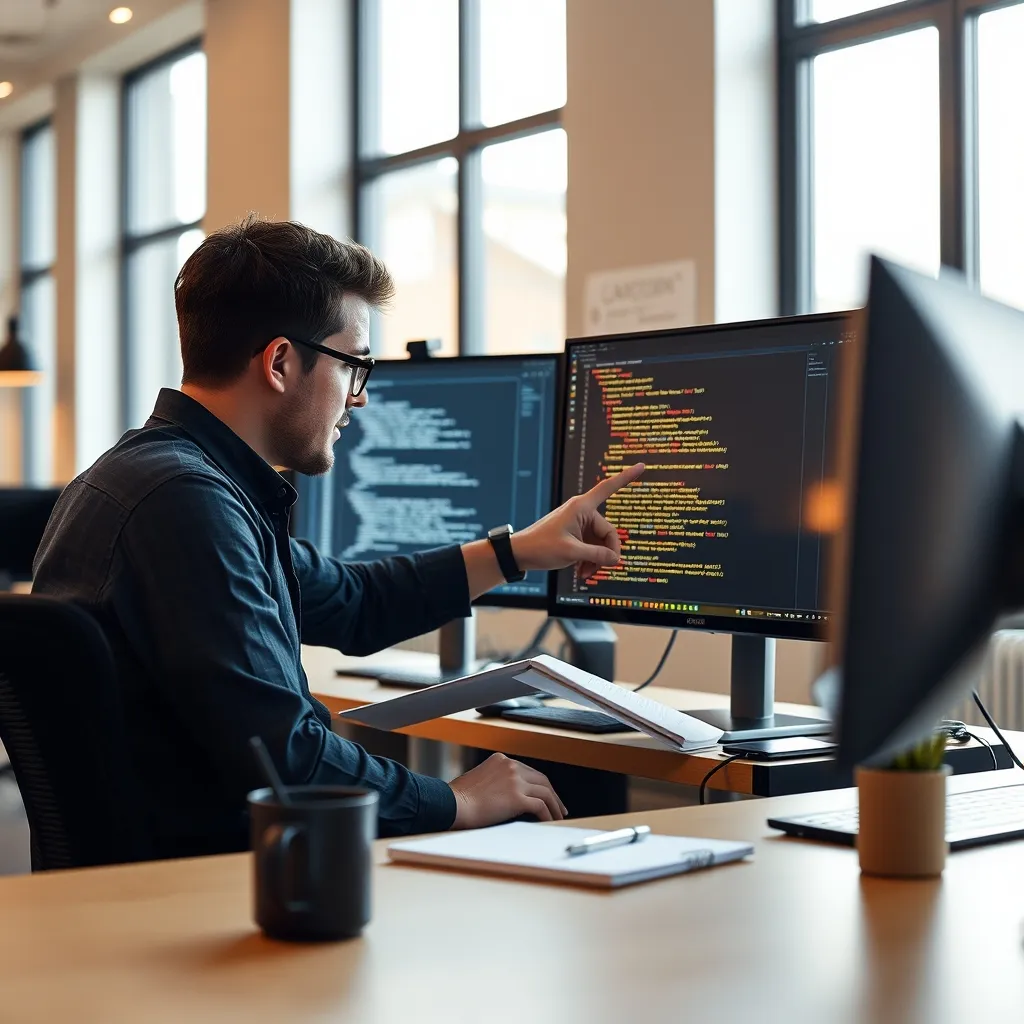 Revue de code entre développeurs freelances dans un espace de coworking