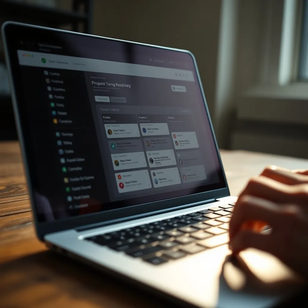 Interface épurée d'un outil de gestion de tâches en mode sombre sur un ordinateur portable