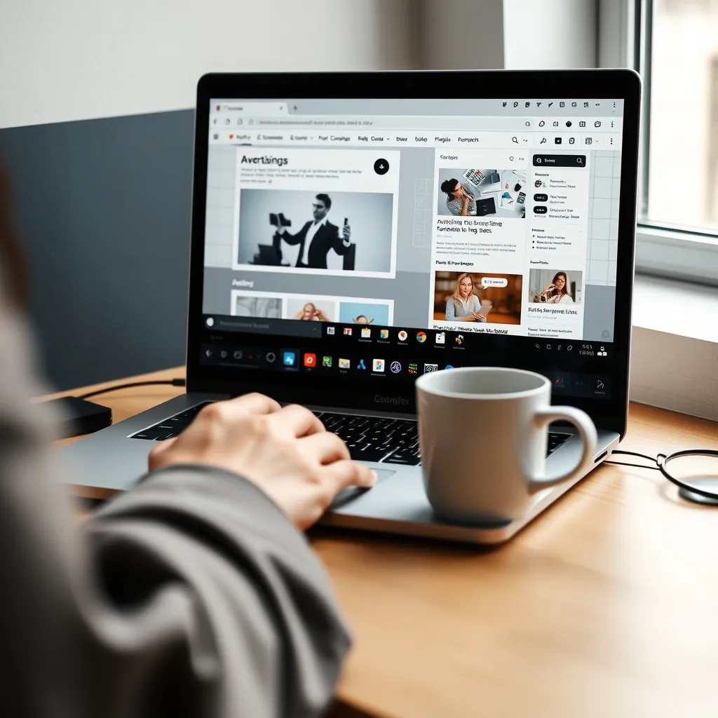 Un freelance génère des variantes publicitaires avec des outils d'IA depuis son poste de travail