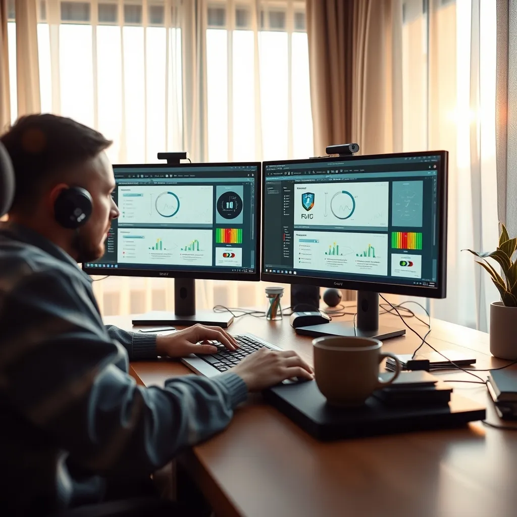 Consultant cybersécurité freelance en télétravail depuis son bureau à domicile