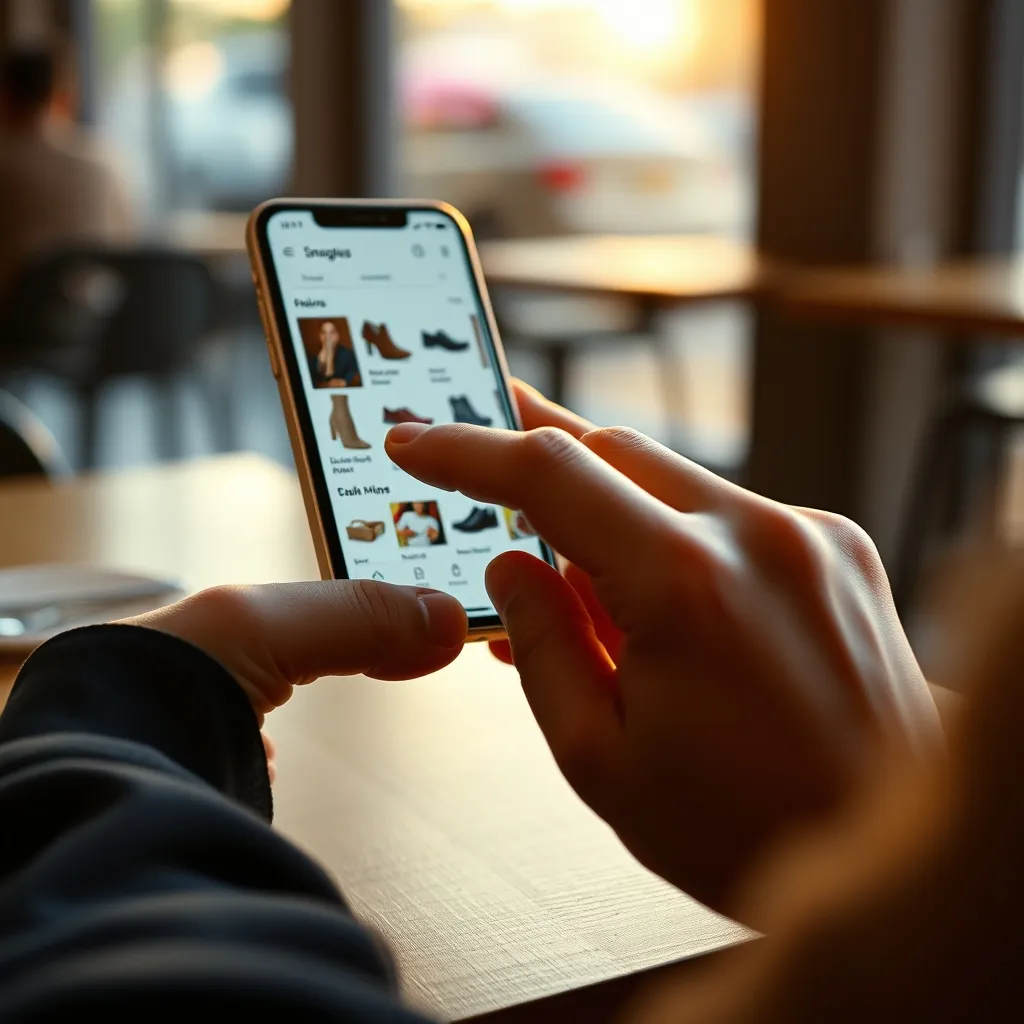 Navigation mobile sur une application e-commerce depuis un café