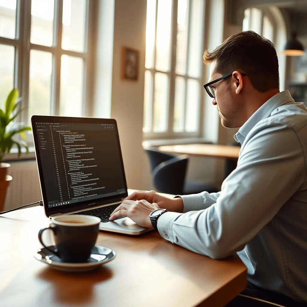 Un consultant en cybersécurité réalisant un audit de sécurité dans un espace de coworking parisien