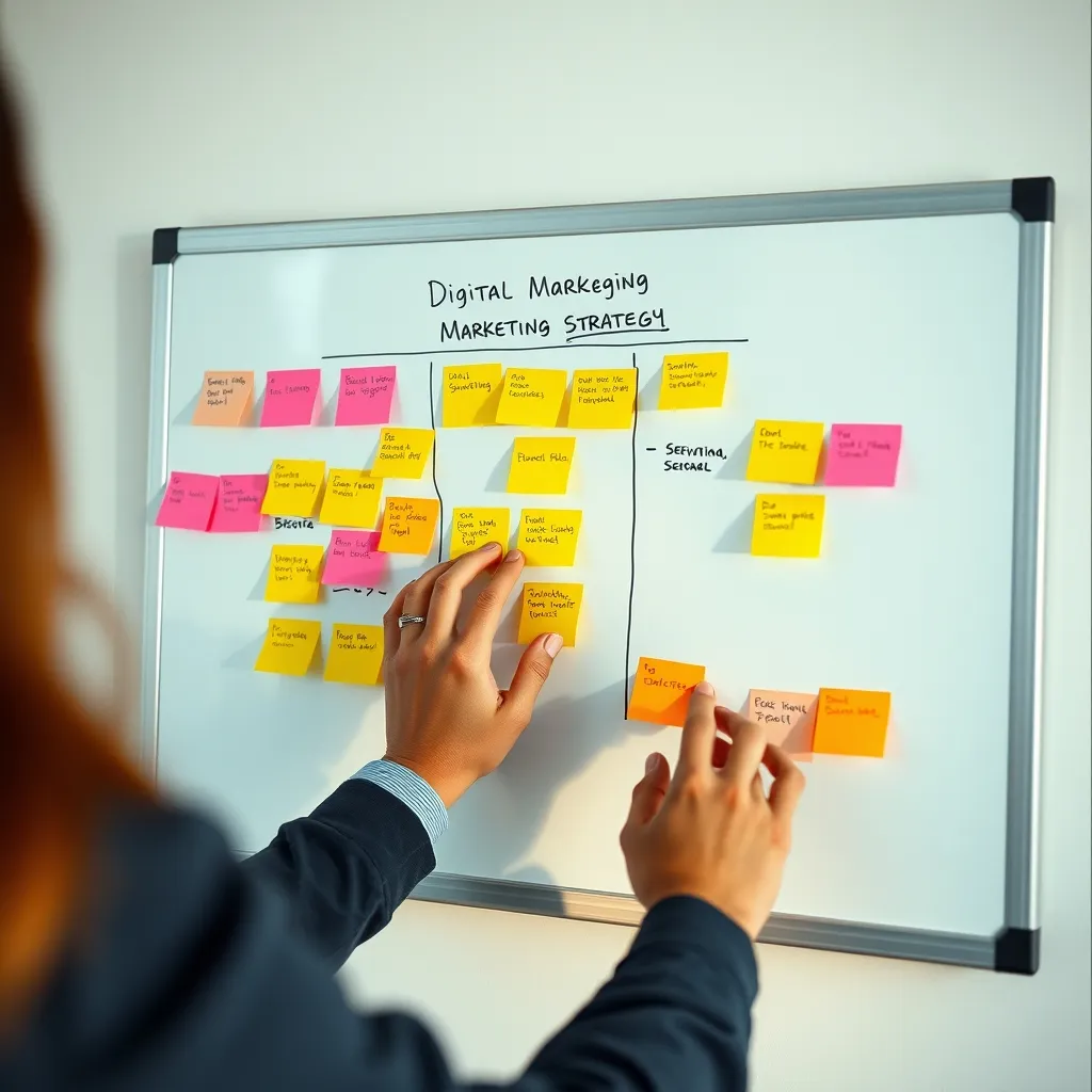 Planification d une stratégie digitale sur tableau blanc avec les différentes étapes du funnel