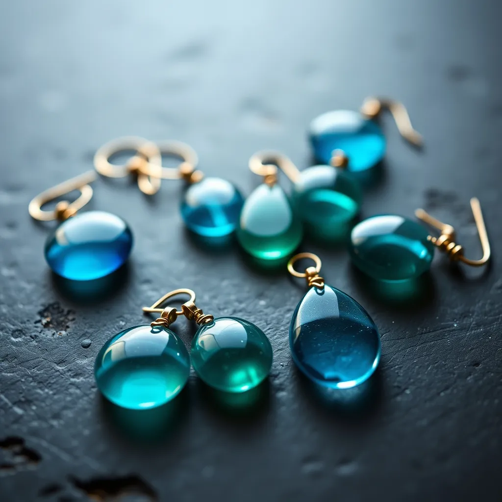 Bijoux en verre soufflé artisanal : pendentifs et boucles d oreilles aux teintes marines
