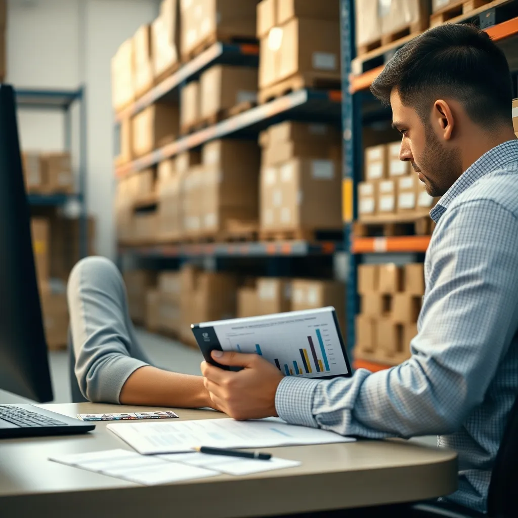 Un dirigeant de PME consulte ses données ERP depuis son entrepôt