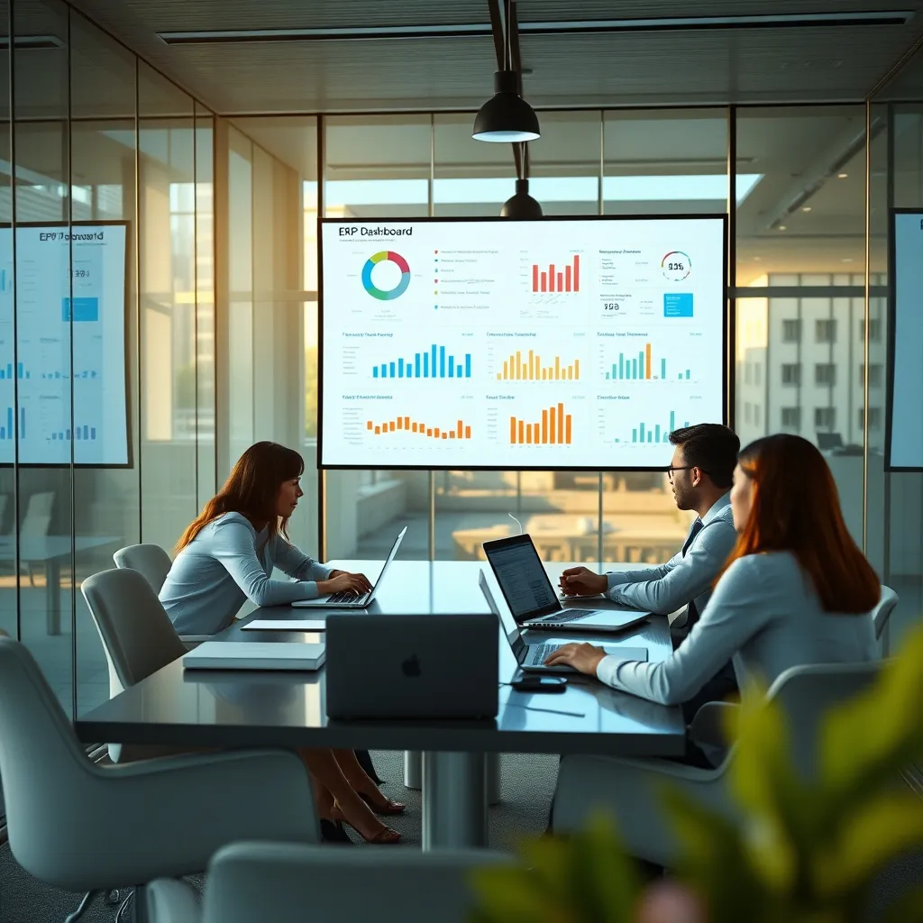 Réunion de cadrage d'un projet ERP M3 avec analyse des indicateurs de performance sur écran