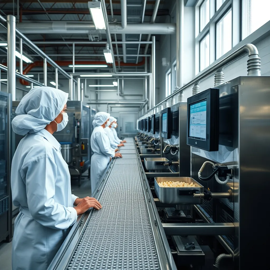Ligne de production agroalimentaire avec suivi qualité intégré au système ERP M3