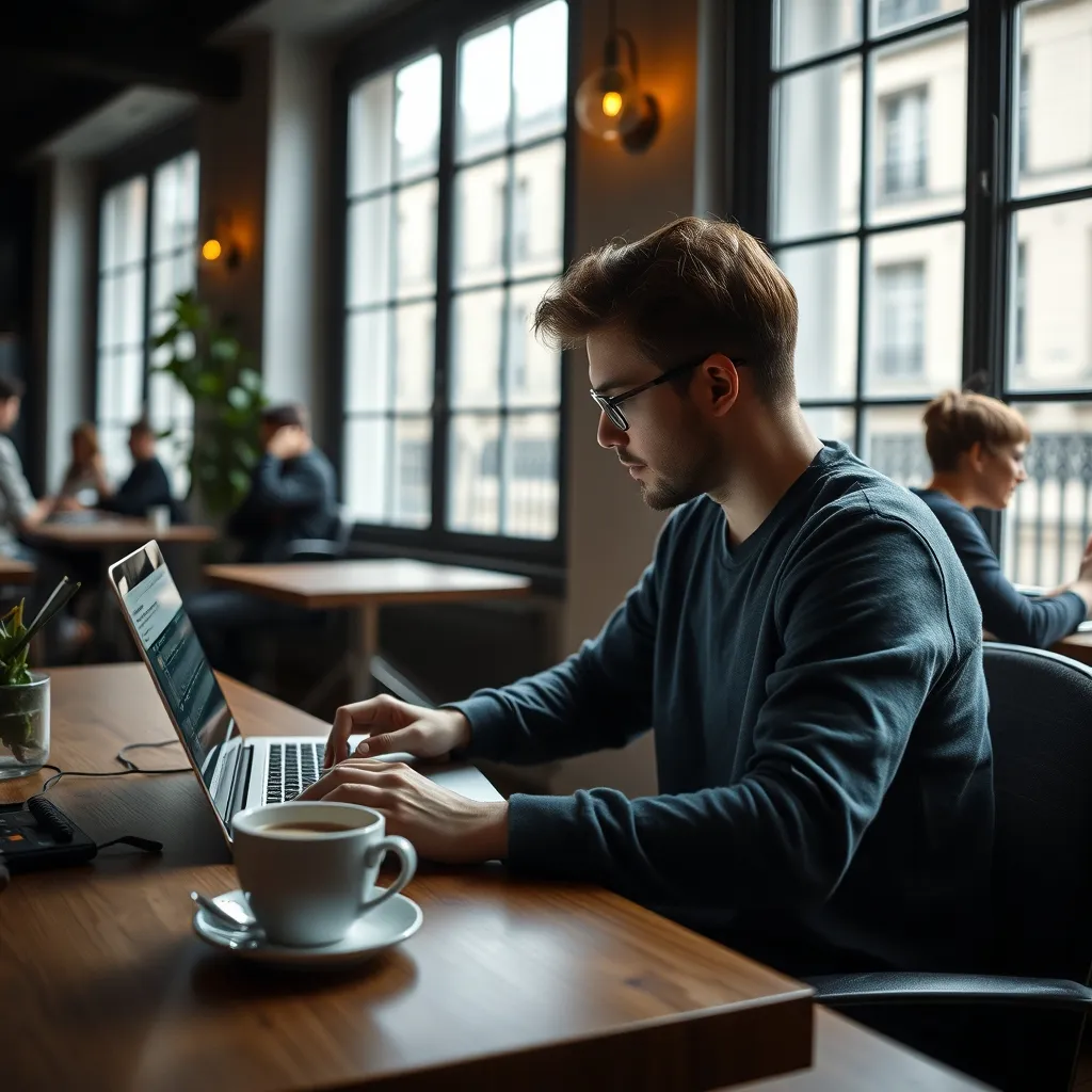 Un freelance complète sa formalité de création d'entreprise sur le guichet unique depuis un espace de coworking