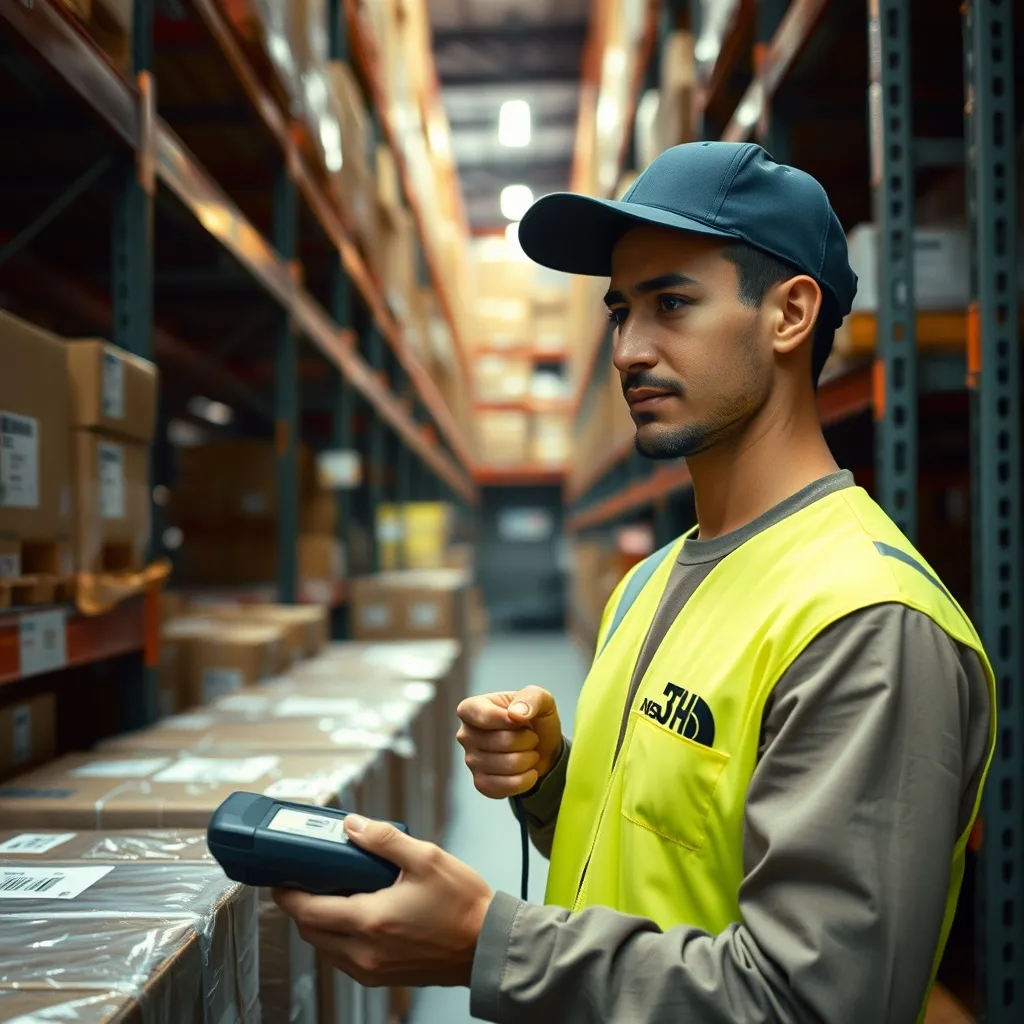 Opérateur logistique scannant les colis lors de la préparation de commandes pilotée par ERP