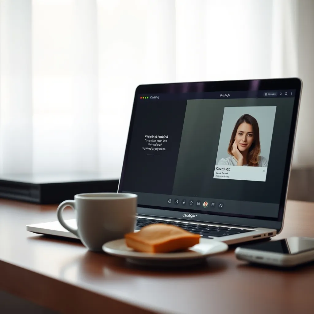 Interface ChatGPT affichant un prompt de portrait professionnel et le résultat généré